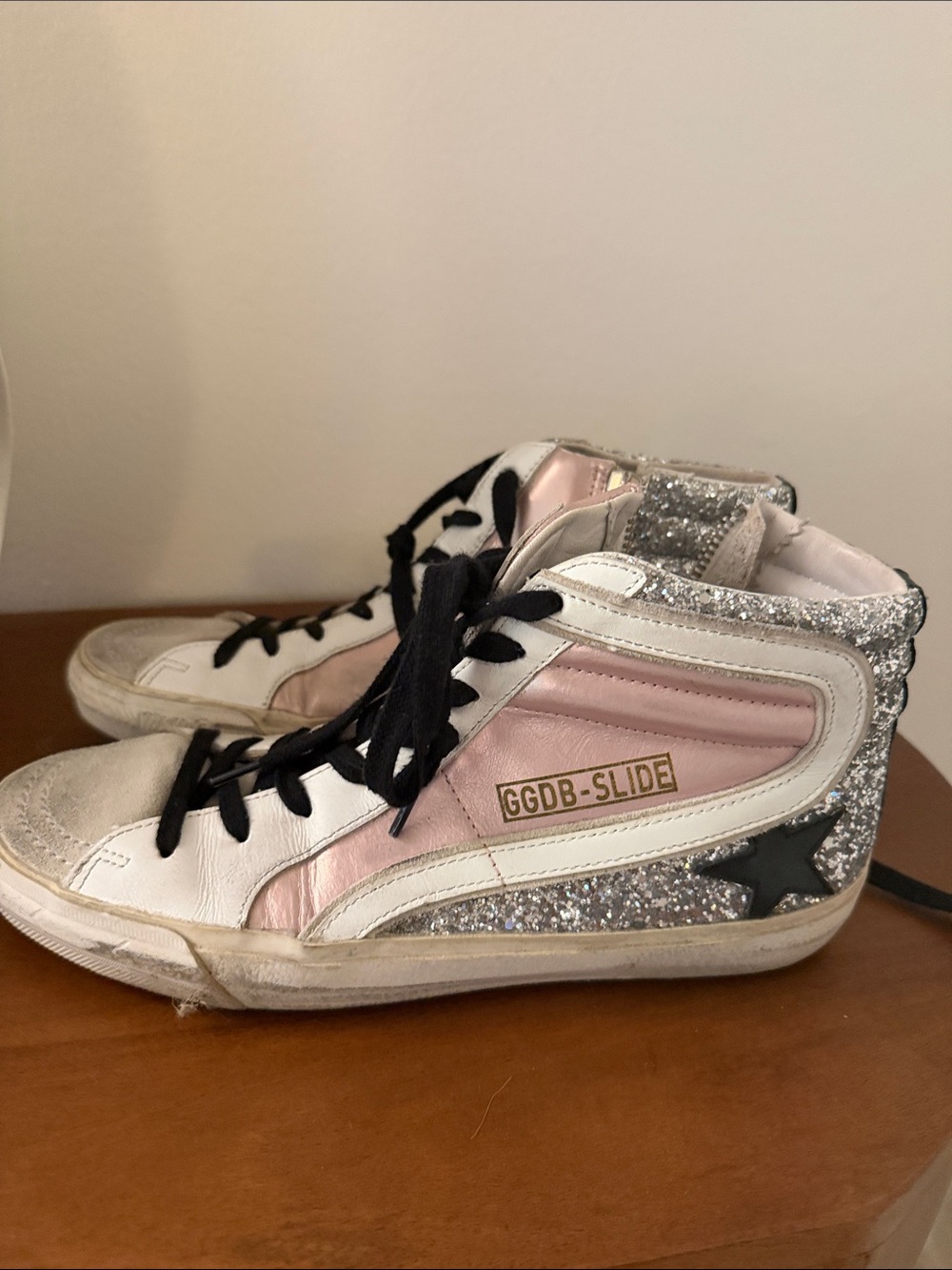Golden Goose Pink, Silver & White High-Top Sneakers GGDB-SLIDE